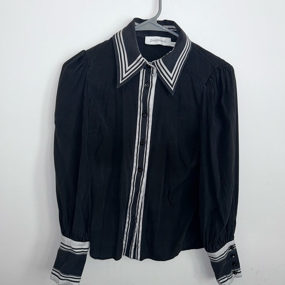 Zimmermann Black Twill Blouse with White Trim AU 0p - Picture 1 of 7